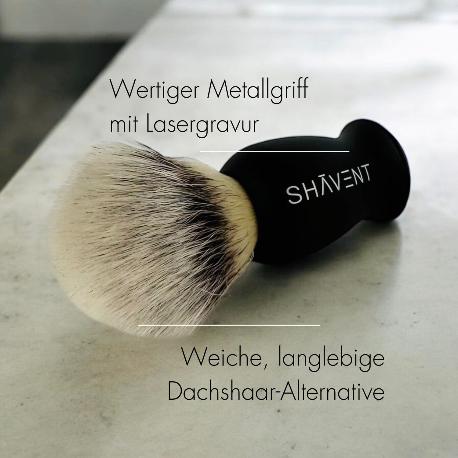 SHAVENT shaving brush, vegan, with high-quality metal handle, handmade